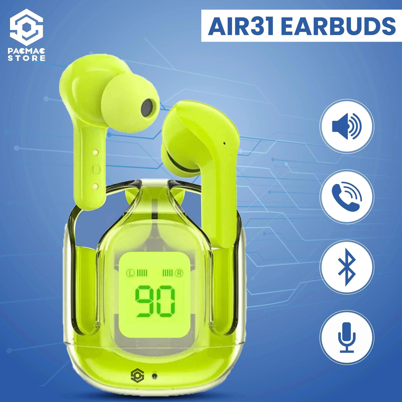 Air 31 Earbuds Wireless Crystal Transparent Body ( Random Color ) - Vibe Pk