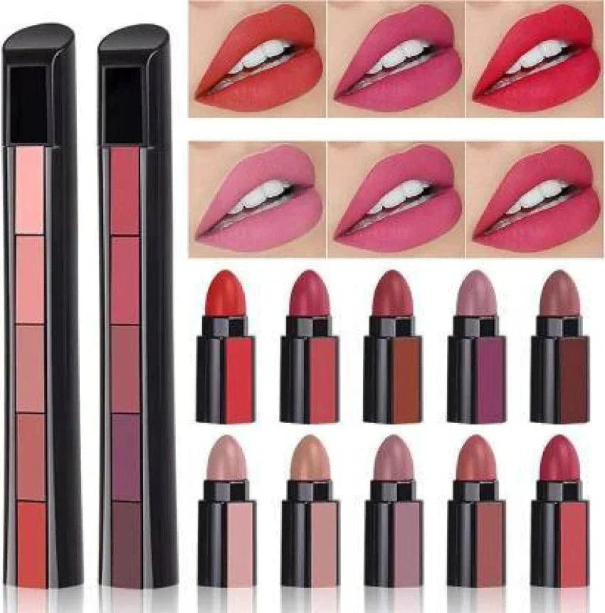 Renne Matte Lipsticks | 5 In 1 | Red Brown Nude Pink Maroon | Buy 1 Get 1 Free / Eid Exclusive Deal - Vibe Pk